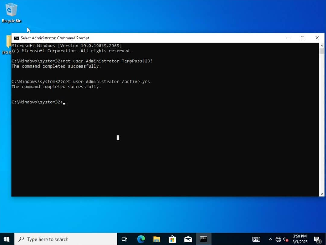 Enabling local admin account
