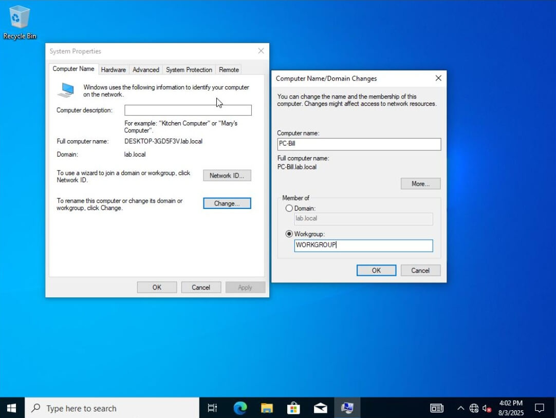 Changing the computer name
