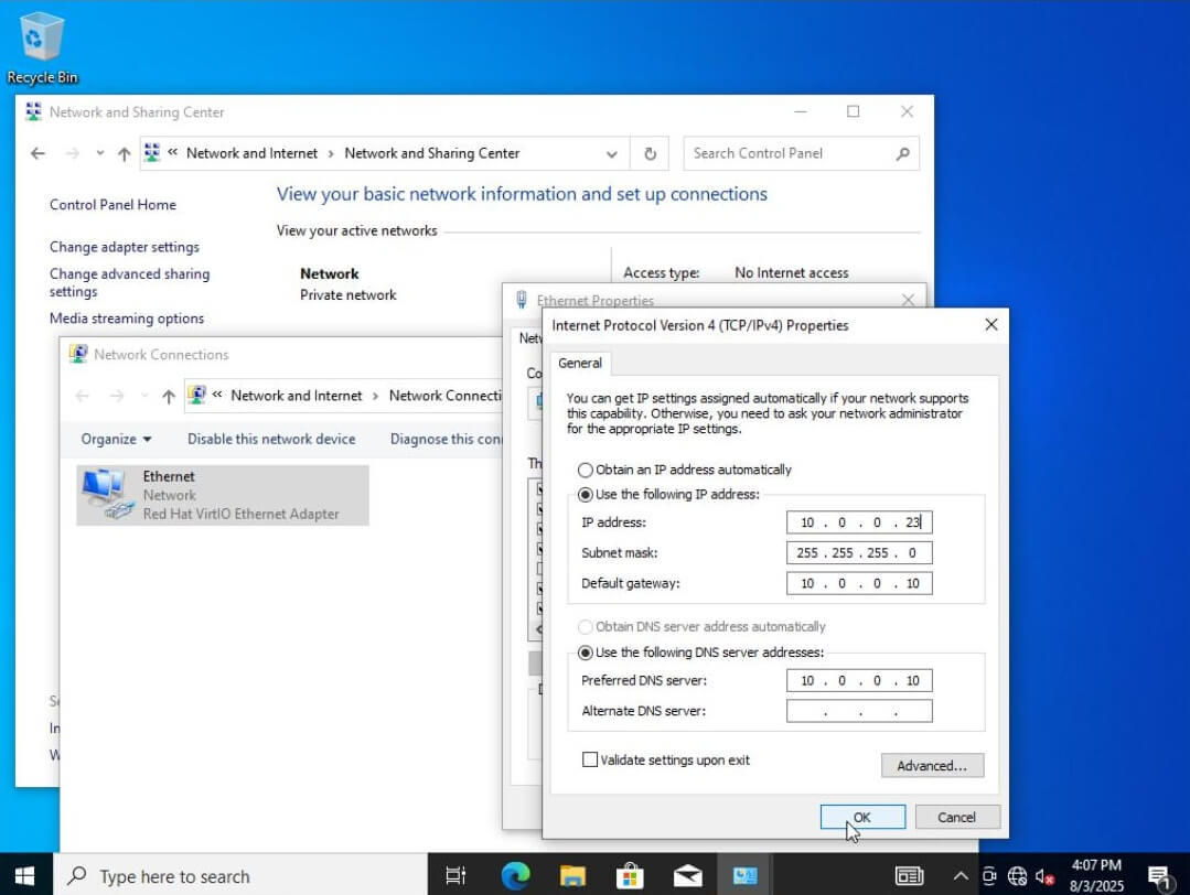 Setting static IP and DNS