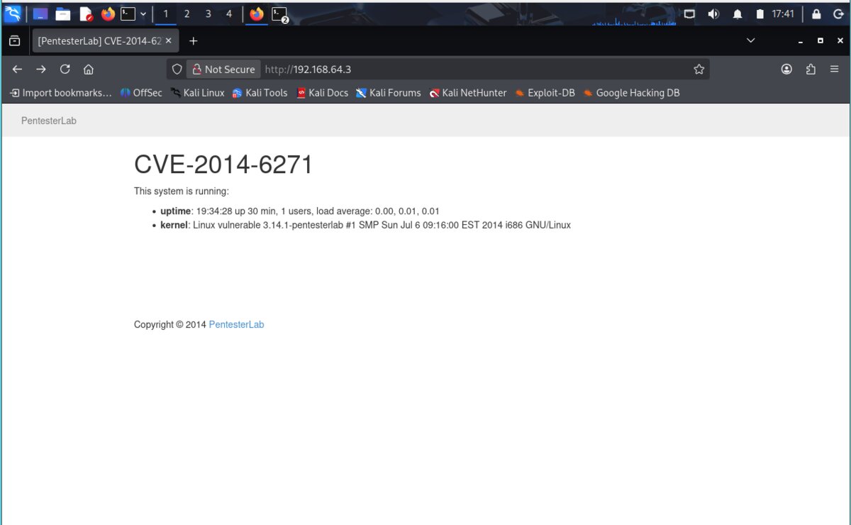 CVE-2014-6271 webpage running on target 192.168.64.3