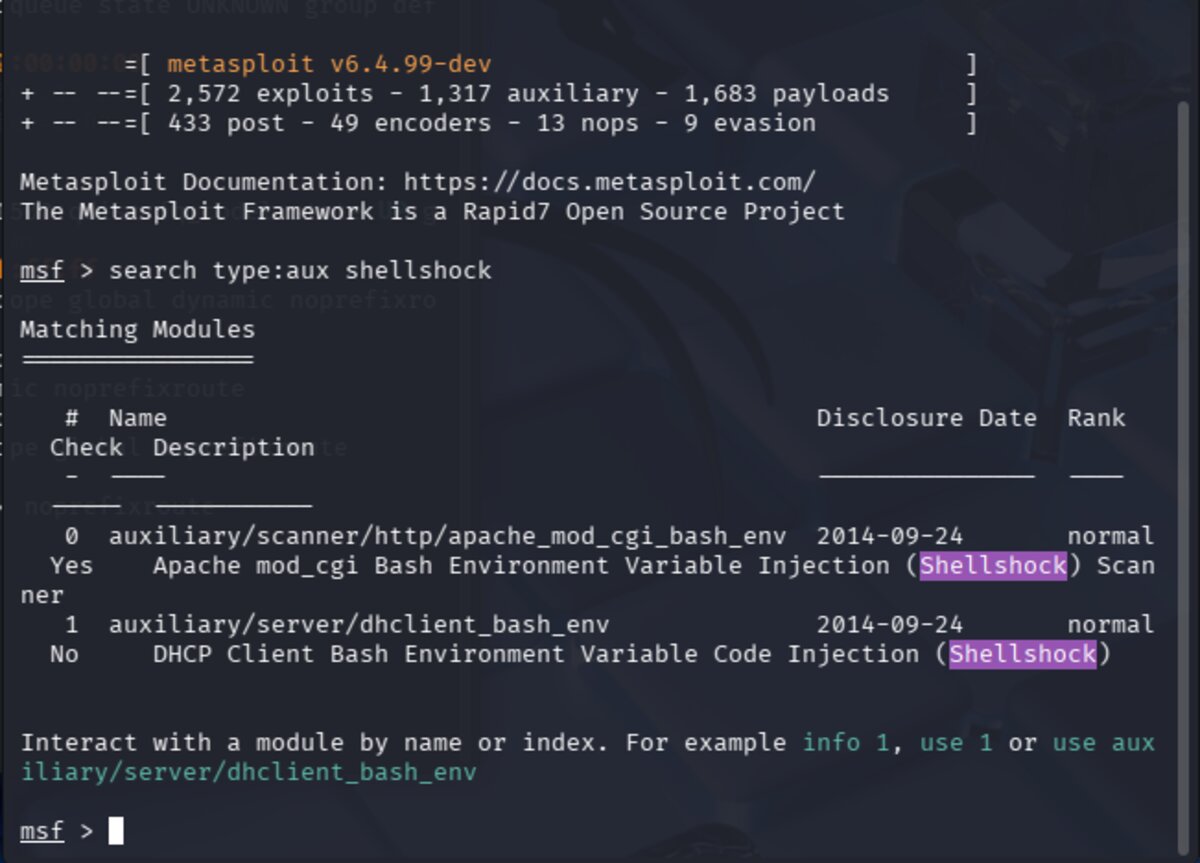 Metasploit search for shellshock auxiliary modules